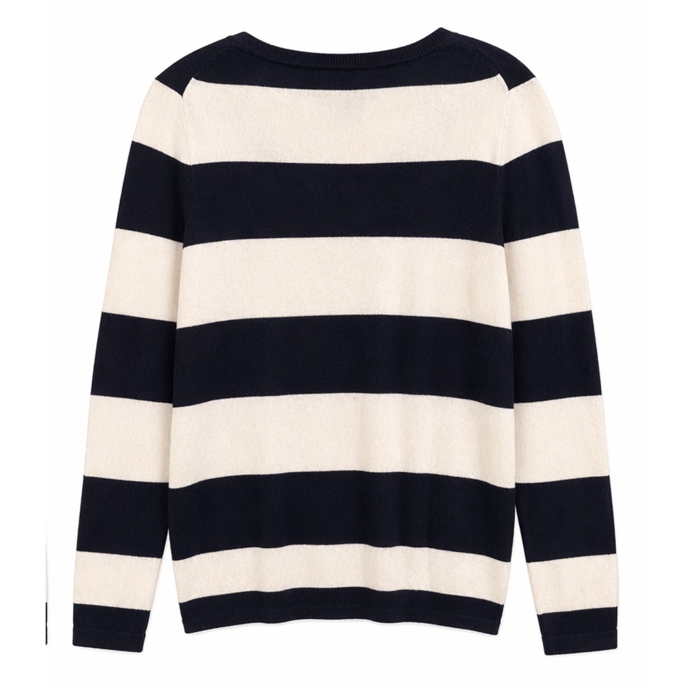 Tommy Hilfiger Womens Rugby Striped V-Neck Sweater Navy  Cream Knit Pullover Med - Picture 3 of 6